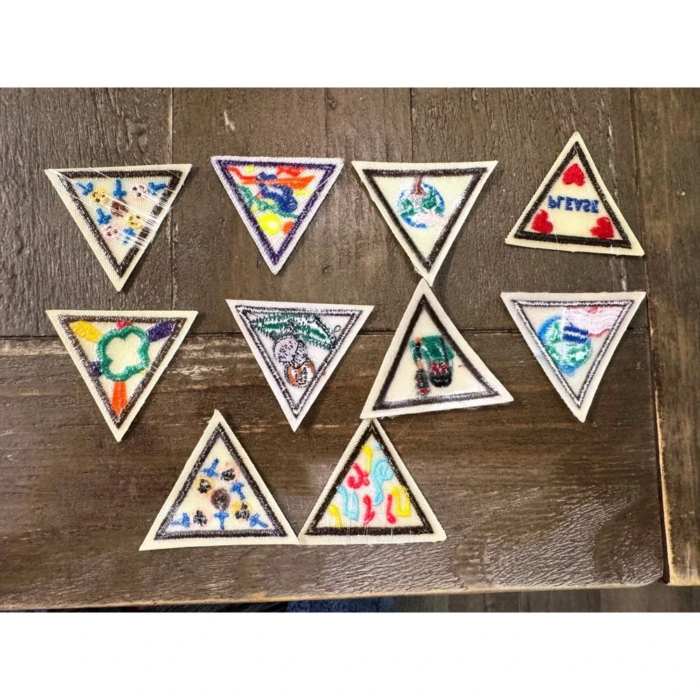Vintage Girl Scout Brown Border Triangle Proficiency Badges Community Lot 10